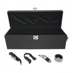 Maleta Porta Vinho Com 4 Peças Acessórios em Courvin